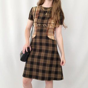 Vintage Handmade Tartan Plaid Wool Midi Dress Christmas Holiday Cottagecore Cute
